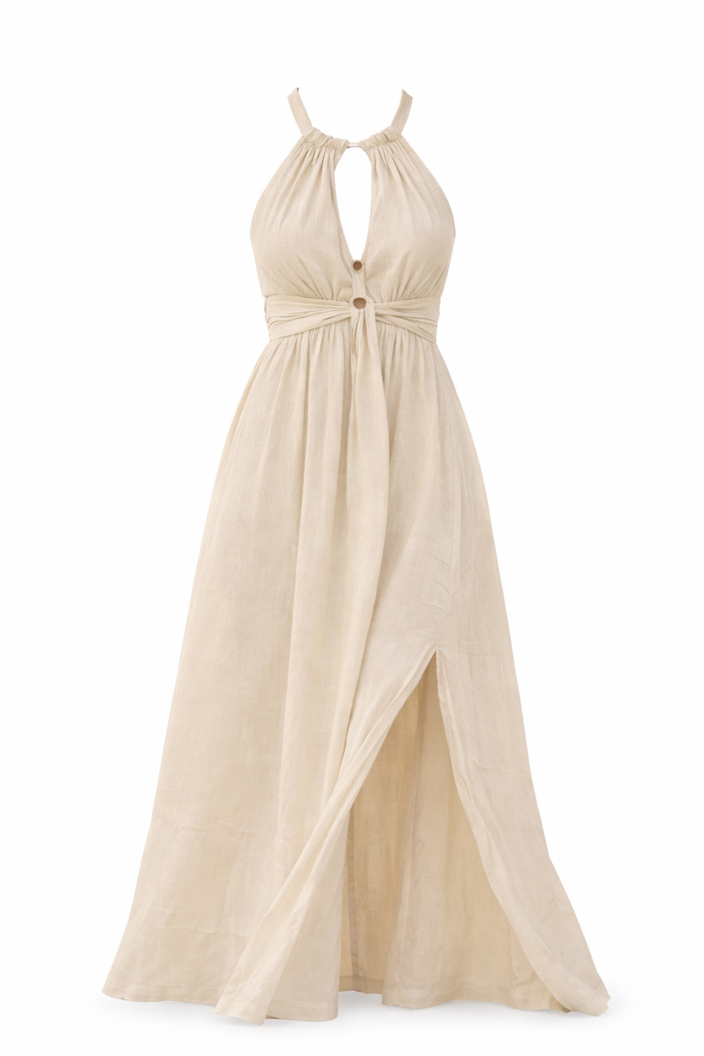 Ivory Halter Linen Maxi Dress