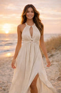 Ivory Halter Linen Maxi Dress